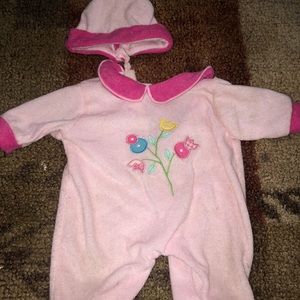 Pink baby onsie with hat and pants